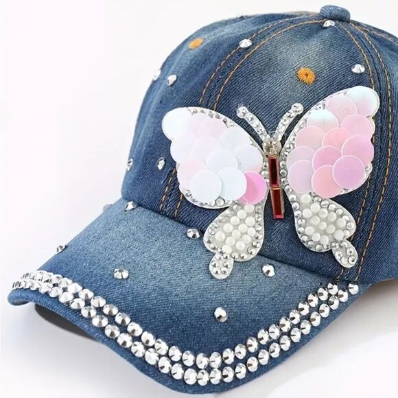 New sequin butterfly summer beach ball cap - Picture 2 of 7